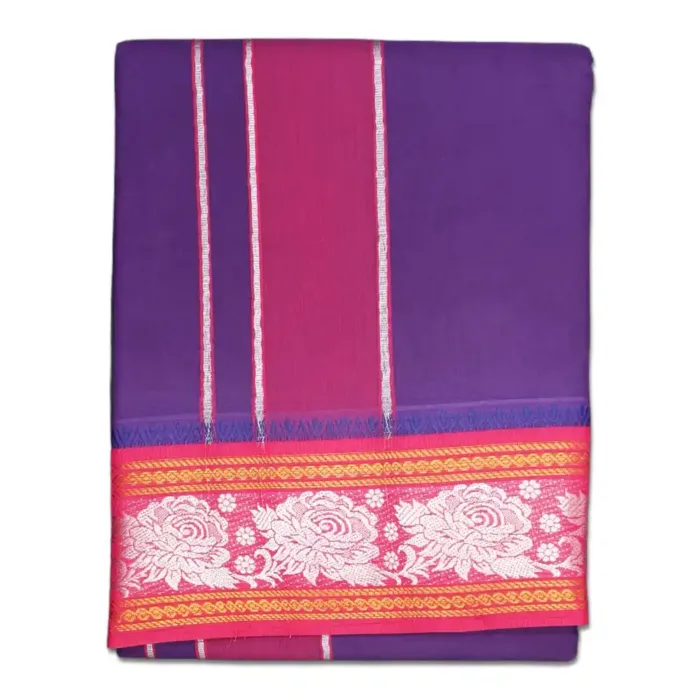 Brinjal Blue Color Premium Cotton 5 Inch Designed Border Dhoti - Image 1