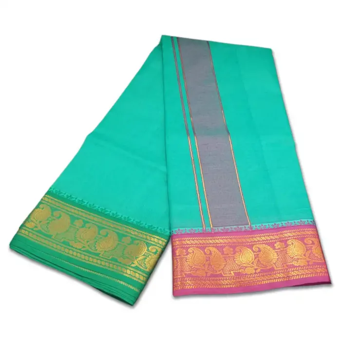 Green Color Premium Cotton 5 Inch Designed Border Dhoti - Image 2