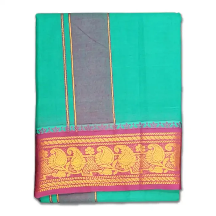 Green Color Premium Cotton 5 Inch Designed Border Dhoti - Image 1