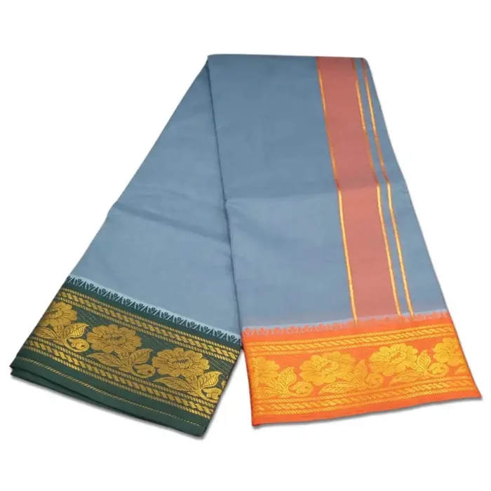 Grey Color Premium Cotton 5 Inch Designed Border Dhoti - Image 2