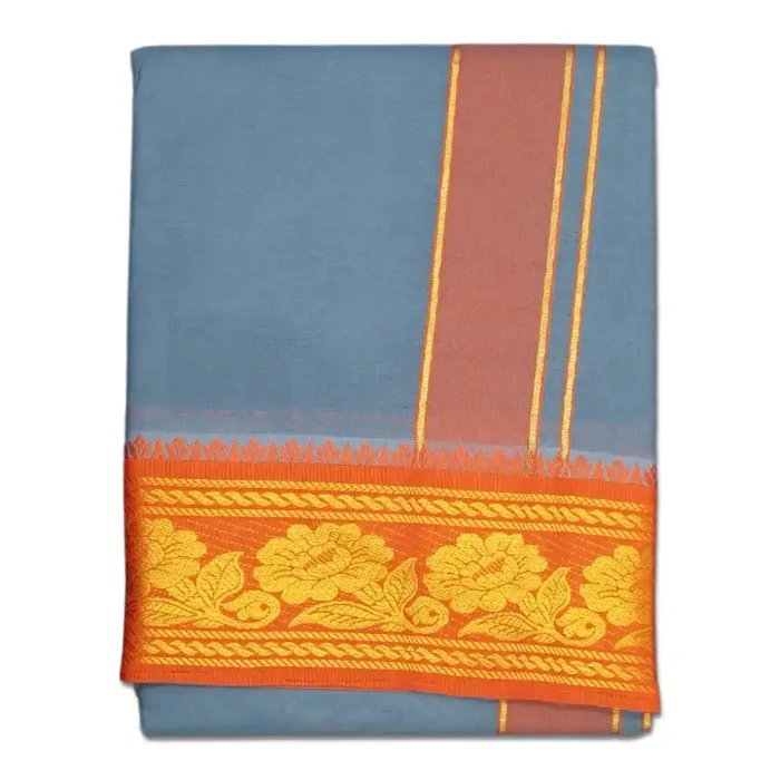 Grey Color Premium Cotton 5 Inch Designed Border Dhoti - Image 1