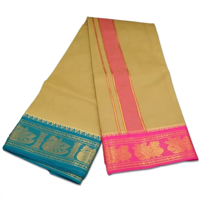Khakki Color Premium Cotton 5 Inch Designed Border Dhoti - Image 2