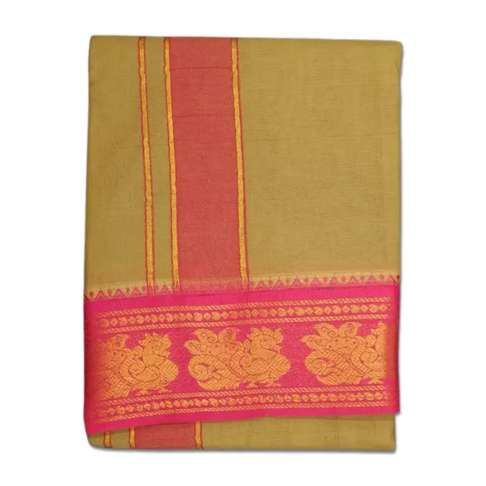 Khakki Color Premium Cotton 5 Inch Designed Border Dhoti - Image 1