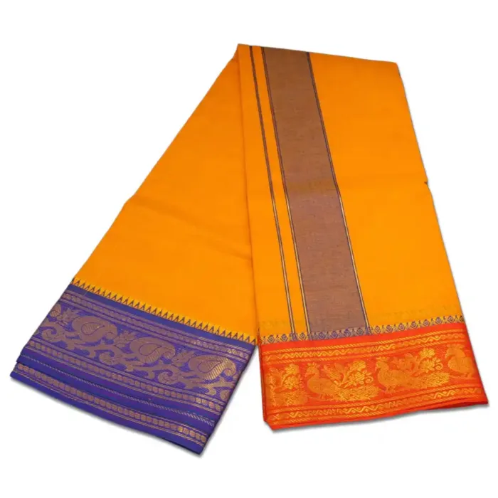 Golden Mango Color Premium Cotton 5 Inch Designed Border Dhoti - Image 2