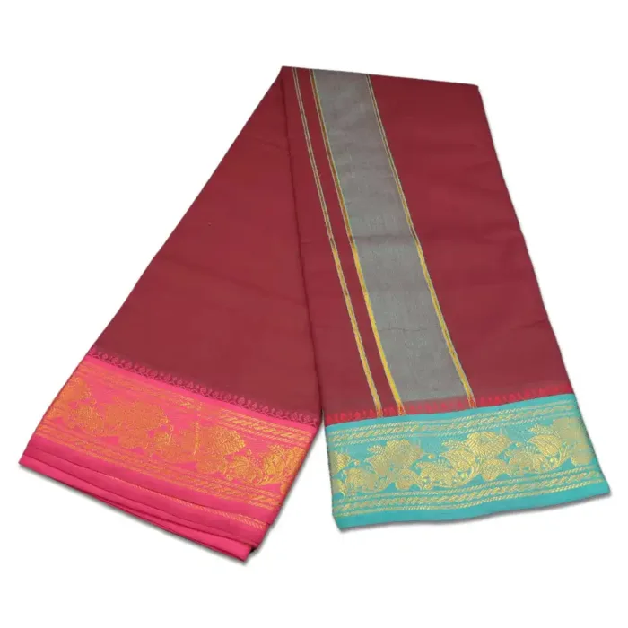 Maroon Color Premium Cotton 5 Inch Designed Border Dhoti - Image 2