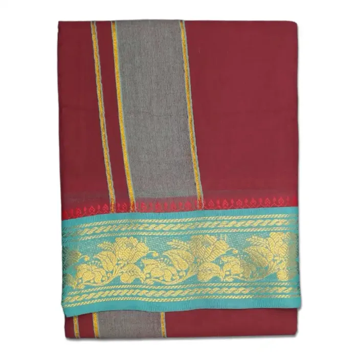 Maroon Color Premium Cotton 5 Inch Designed Border Dhoti - Image 1