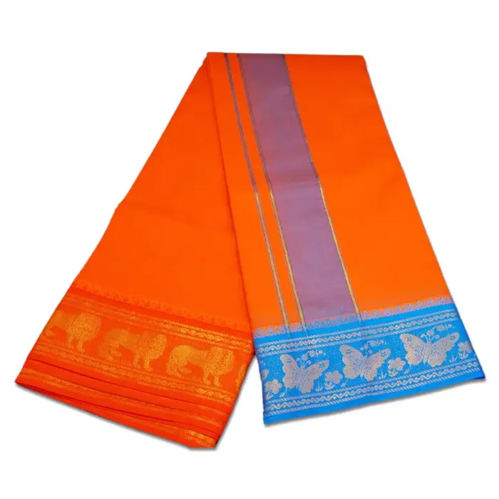 Orange Color Premium Cotton 5 Inch Designed Border Dhoti - Image 2