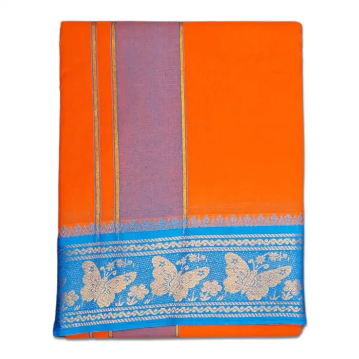 Orange Color Premium Cotton 5 Inch Designed Border Dhoti - Image 1