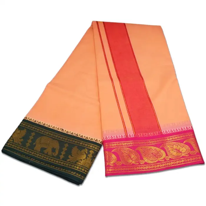 Peach Color Premium Cotton 5 Inch Designed Border Dhoti - Image 2