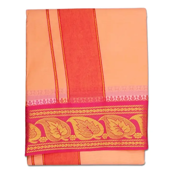 Peach Color Premium Cotton 5 Inch Designed Border Dhoti - Image 1