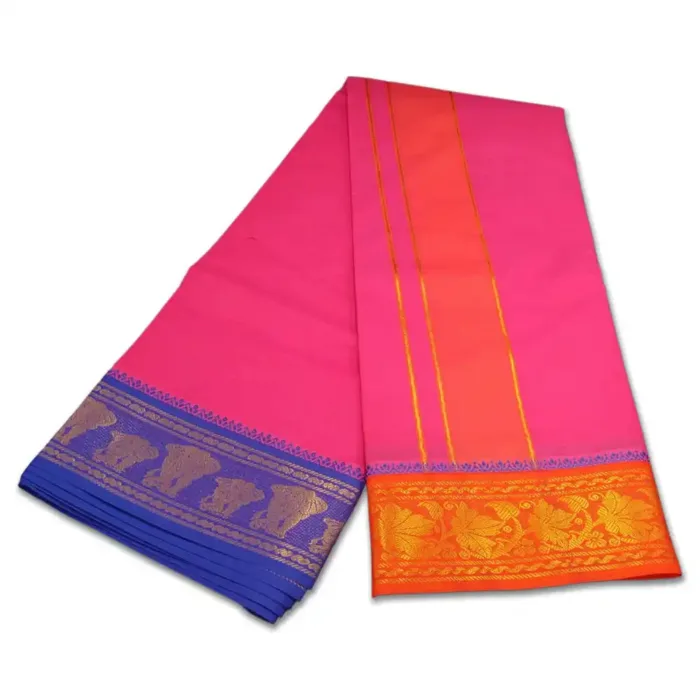 Queen Rose Color Premium Cotton 5 Inch Designed Border Dhoti - Image 2