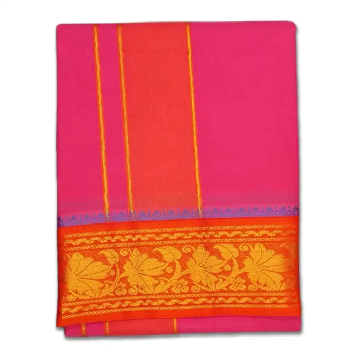 Queen Rose Color Premium Cotton 5 Inch Designed Border Dhoti - Image 1
