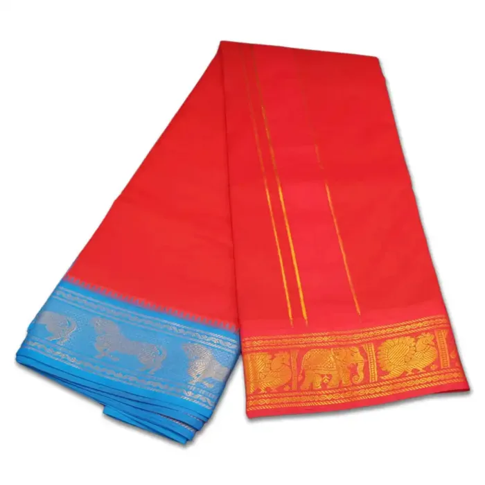 Red Color Premium Cotton 5 Inch Designed Border Dhoti - Image 2