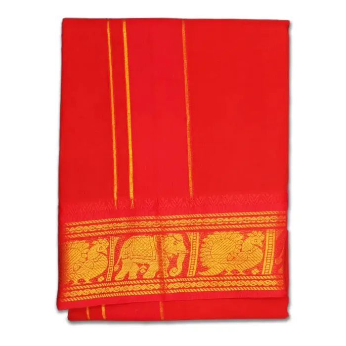 Red Color Premium Cotton 5 Inch Designed Border Dhoti - Image 1
