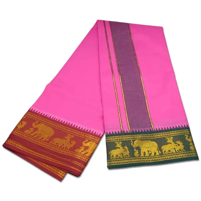 Rose Color Premium Cotton 5 Inch Designed Border Dhoti - Image 2