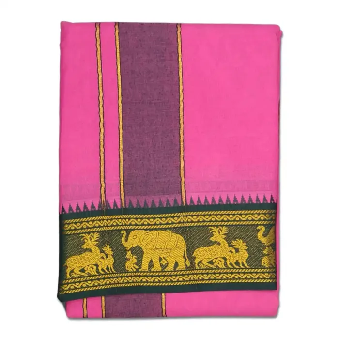 Rose Color Premium Cotton 5 Inch Designed Border Dhoti - Image 1