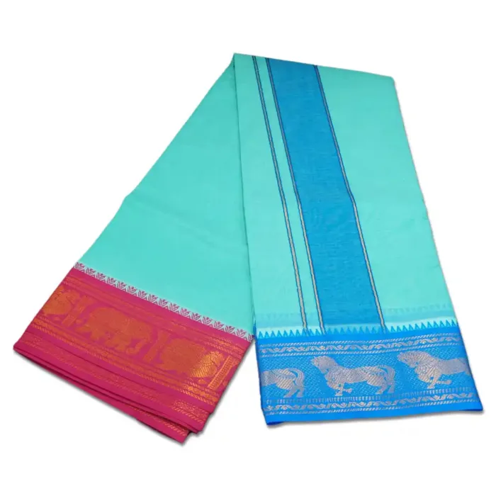 Green Color Premium Cotton 5 Inch Designed Border Dhoti - Image 2