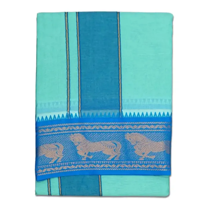 Green Color Premium Cotton 5 Inch Designed Border Dhoti - Image 1