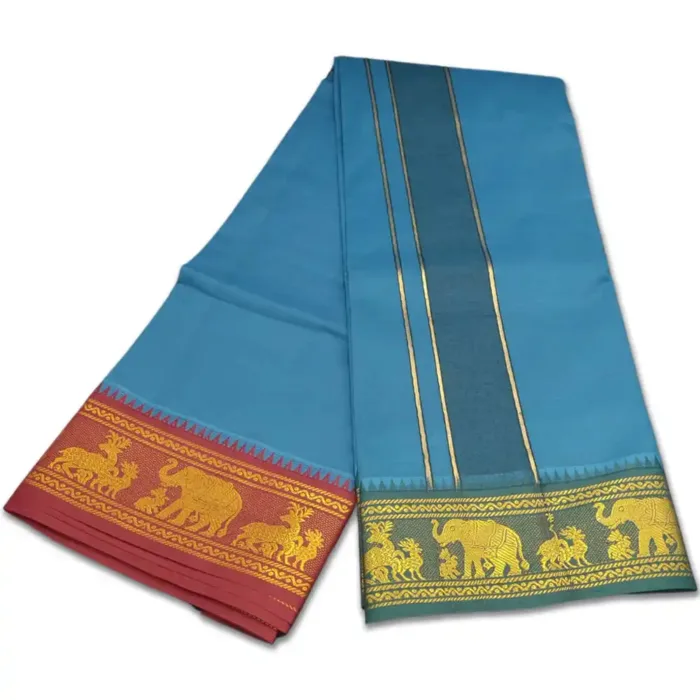 Green Color Premium Cotton 5 Inch Designed Border Dhoti - Image 2
