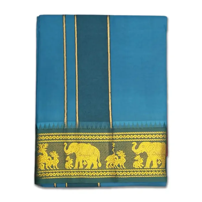 Green Color Premium Cotton 5 Inch Designed Border Dhoti - Image 1