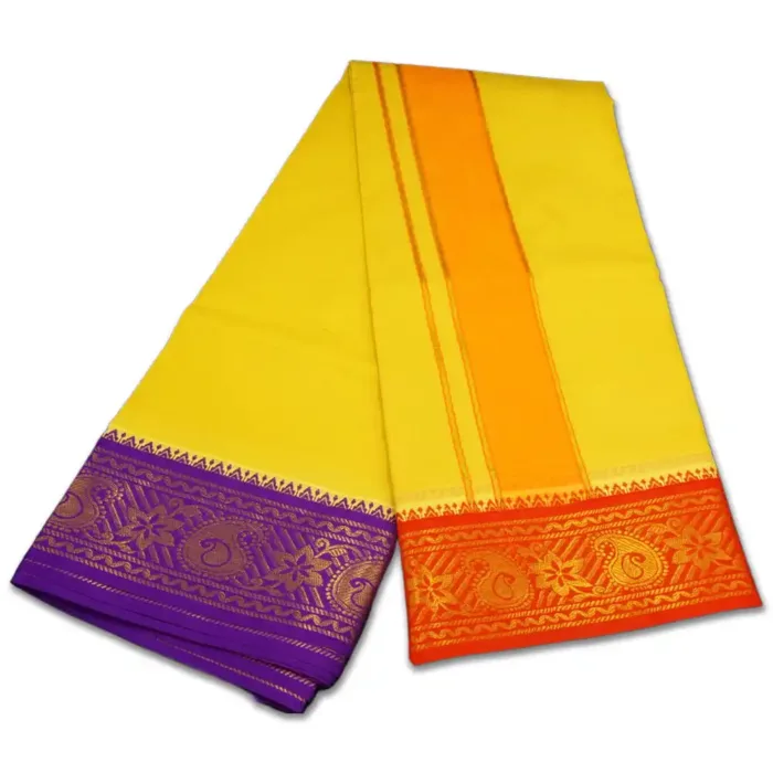 Yellow Color Premium Cotton 5 Inch Designed Border Dhoti - Image 2