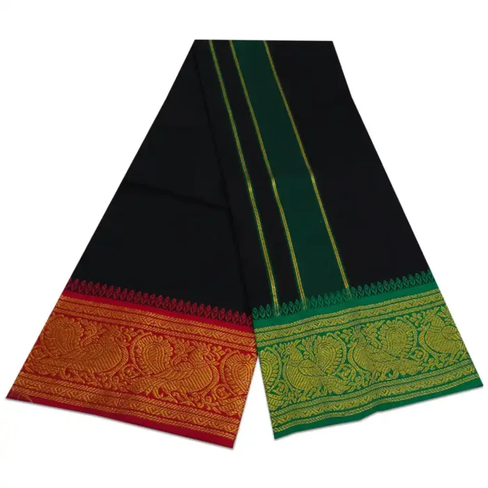 Black Color Cotton Jaquad 2 Meter Dhoti/Lungi - Image 2