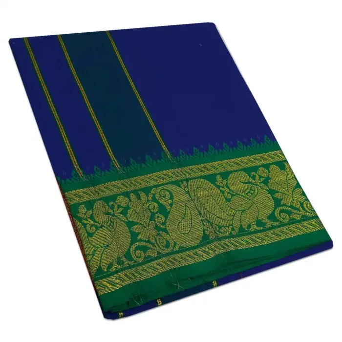 Blue Color Cotton Jaquad 2 Meter Dhoti/Lungi - Image 1