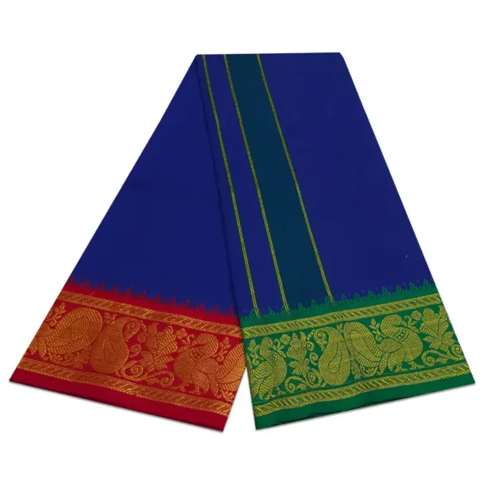 Blue Color Cotton Jaquad 2 Meter Dhoti/Lungi - Image 2