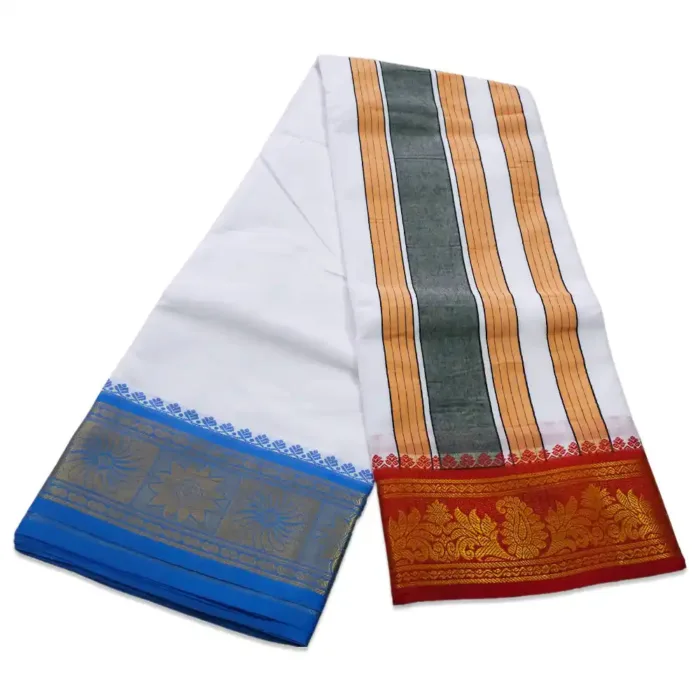 5 Inch Jaquad White Vaishnava Dhoties 9X5 - Image 2