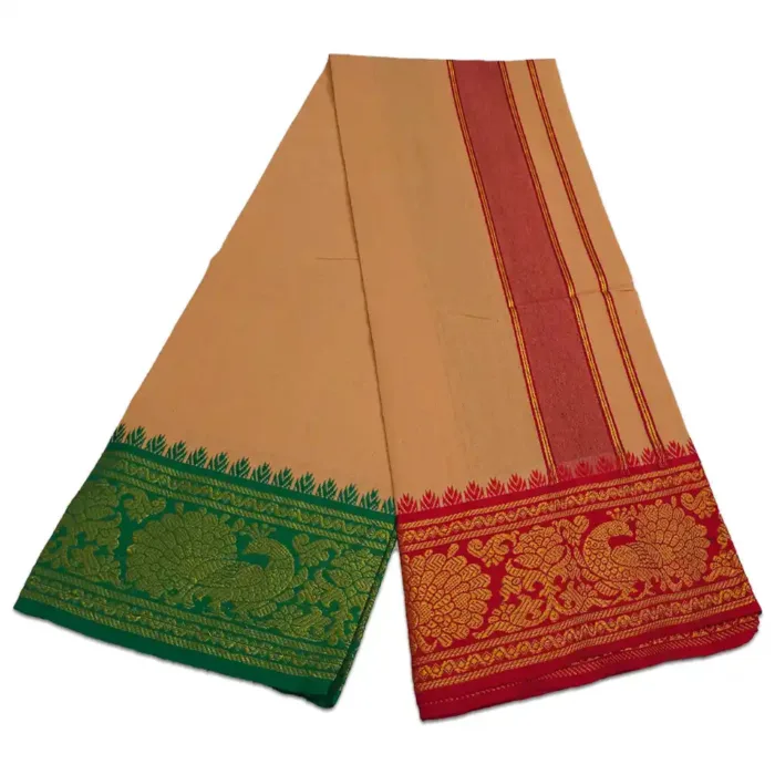 Light Kavi Color Cotton Jaquad 2 Meter Dhoti/Lungi - Image 2