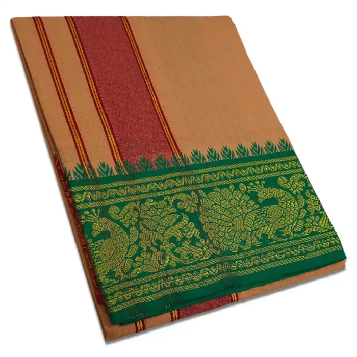 Light Kavi Color Cotton Jaquad 2 Meter Dhoti/Lungi - Image 1