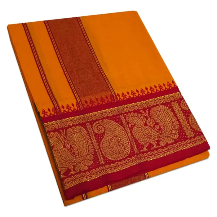 Golden Mango Color Cotton Jaquad 2 Meter Dhoti/Lungi - Image 1