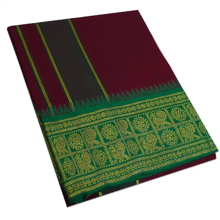 Maroon Color Cotton Jaquad 2 Meter Dhoti/Lungi - Image 1