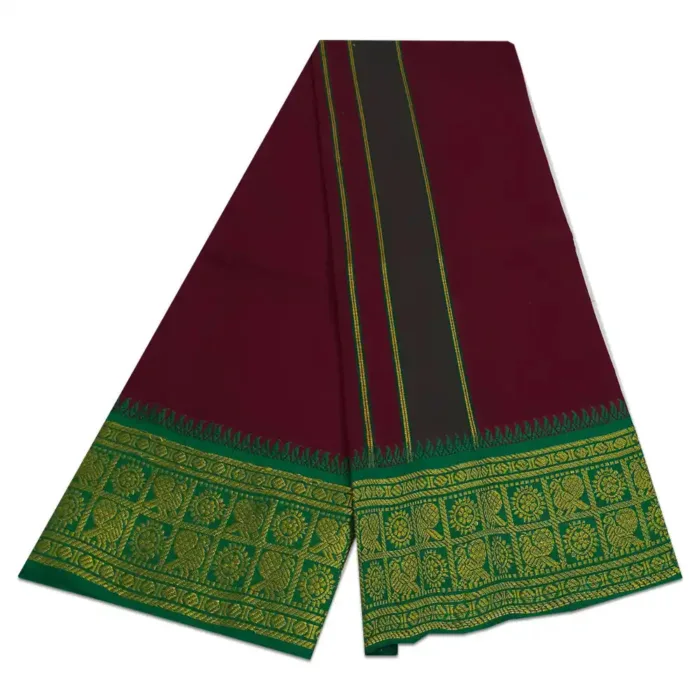Maroon Color Cotton Jaquad 2 Meter Dhoti/Lungi - Image 2