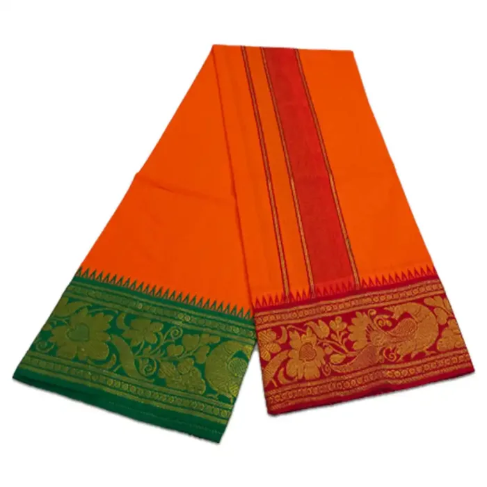 Orange Color Cotton Jaquad 2 Meter Dhoti/Lungi - Image 2