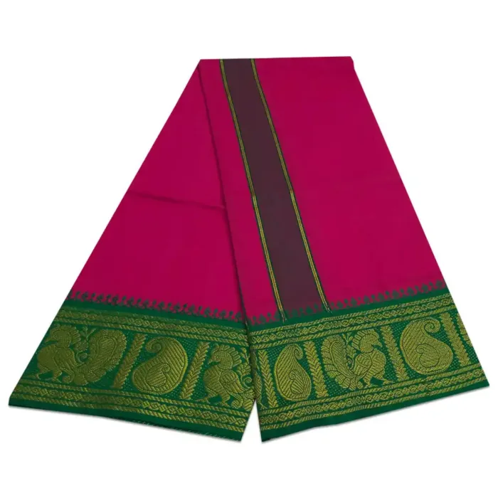 Queen Rose Color Cotton Jaquad 2 Meter Dhoti/Lungi - Image 2