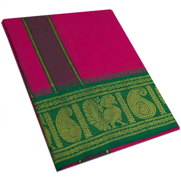 Queen Rose Color Cotton Jaquad 2 Meter Dhoti/Lungi - Image 1