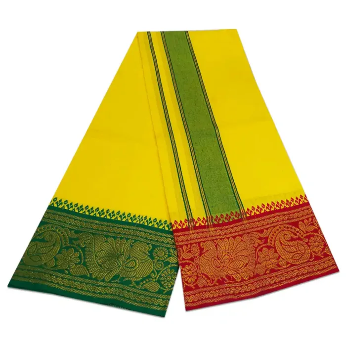 Yellow Color Cotton Jaquad 2 Meter Dhoti/Lungi - Image 2