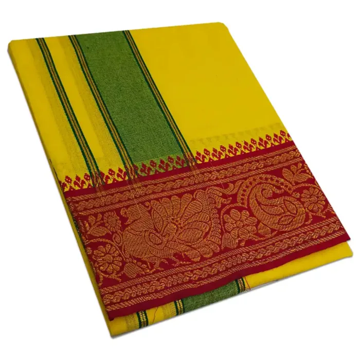 Yellow Color Cotton Jaquad 2 Meter Dhoti/Lungi - Image 1