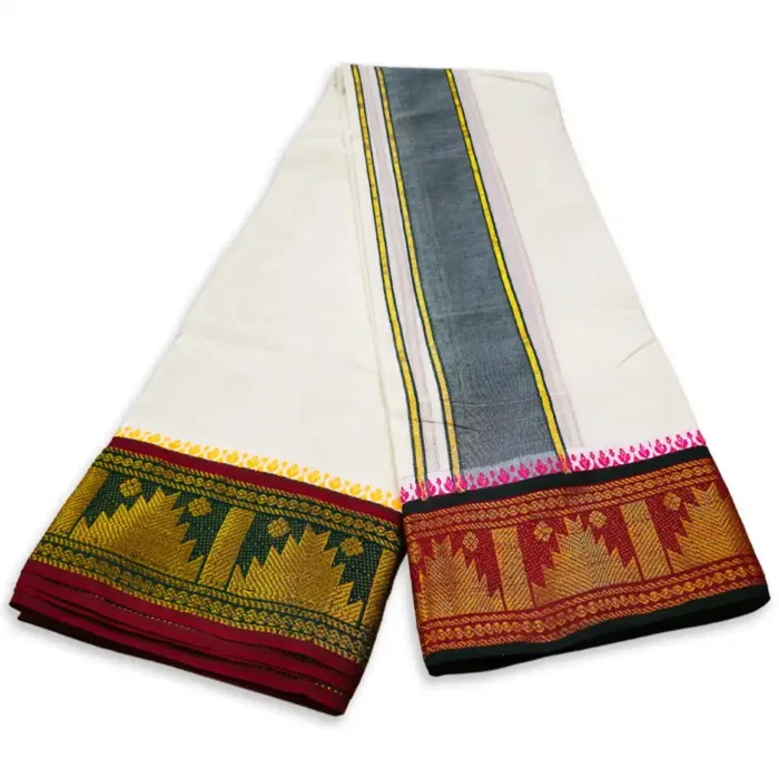 Pyramid Designed 5 Inch Border Half White Dhoti - Image 3