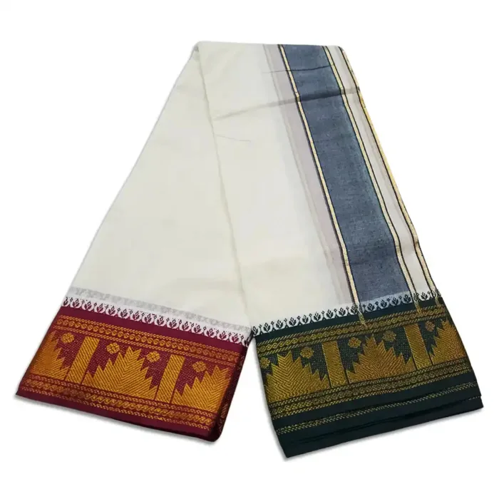 Pyramid Designed 5 Inch Border Half White Dhoti - Image 2
