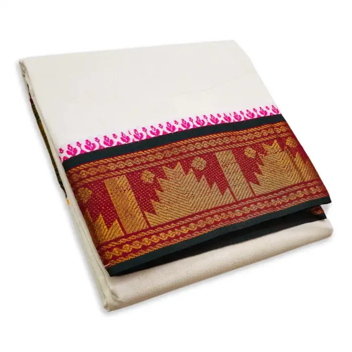 Pyramid Designed 5 Inch Border Half White Dhoti - Image 1