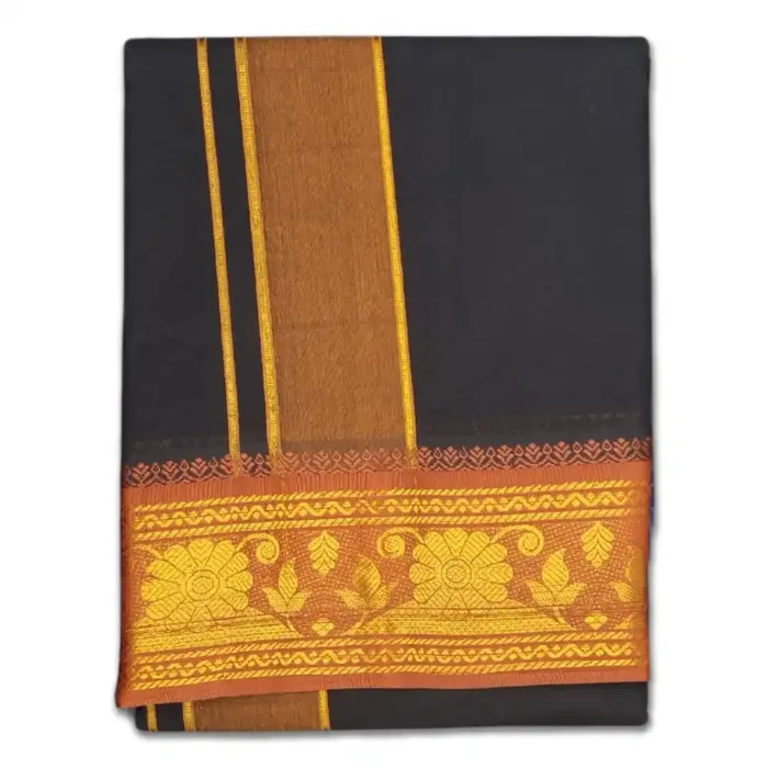 Black Color Premium Cotton 5 Inch Designed Border Dhoti - Image 1