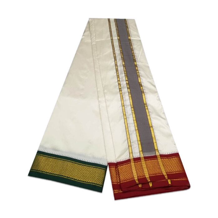 Pure Silk Ganga Jamuna Mayil Kan Dhoti 7 Kan - Image 2