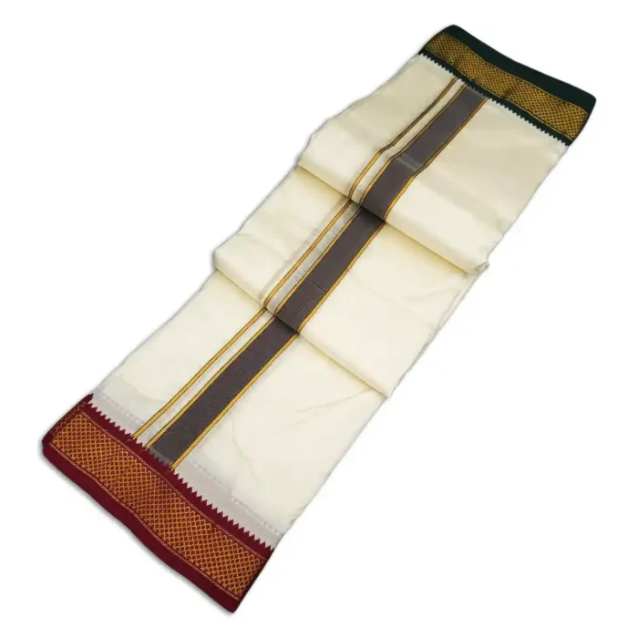 7 Kan Art Silk MayilKan Cream Colour Dhoti - Image 2