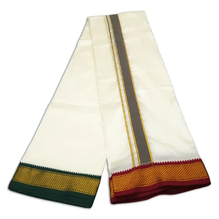 7 Kan Art Silk MayilKan Cream Colour Dhoti - Image 3