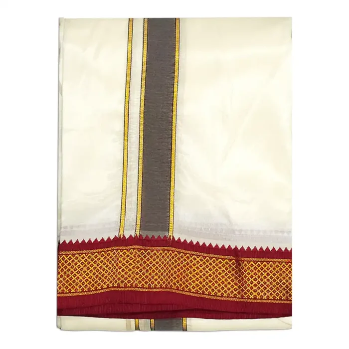 7 Kan Art Silk MayilKan Cream Colour Dhoti - Image 1
