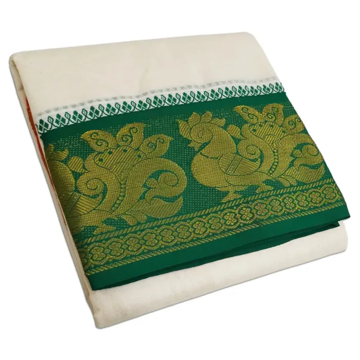 Annam Designed 7 Inch Border Half White Dhoti - Image 3