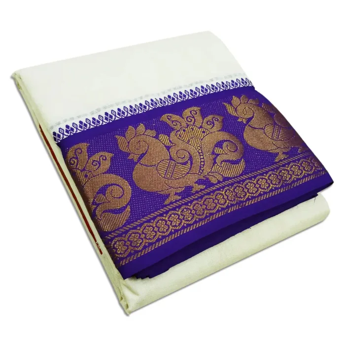 Annam Designed 7 Inch Border Half White Dhoti - Image 1