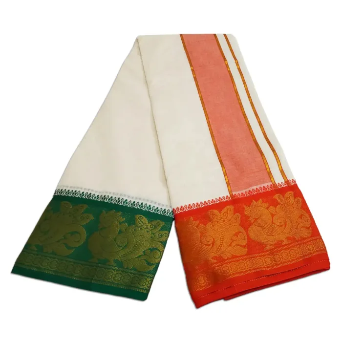 Annam Designed 7 Inch Border Half White Dhoti - Image 2